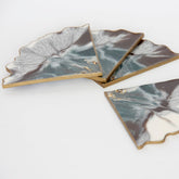Untersetzer für Glas I 4er Set | Epoxy | Türkis-Weiss-Braun-Gold | Epoxidharz | Handgemacht | Getränkeuntersetzer | Tischdekoration